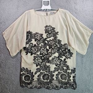 Asos Tunic Top Blouse Women Sz 2‎ Sheer Lined 3/4 Sleeve Beige